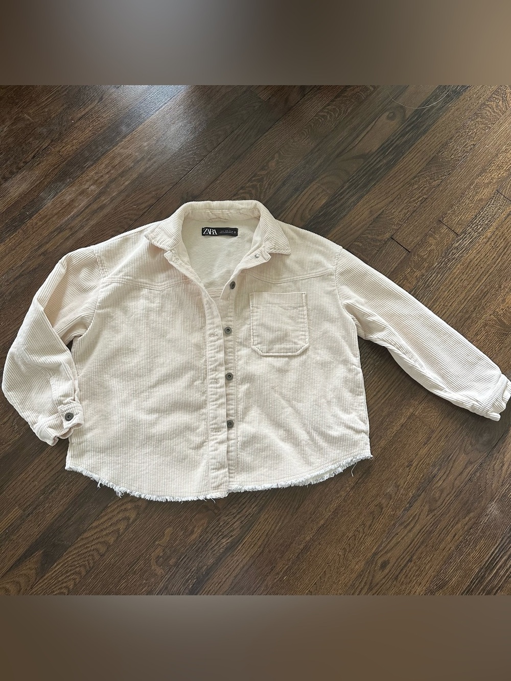 Zara womens cream Corduroy Button-Front Shirt Jacket